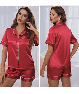 Short Sleeve Two-piece Silk Satin Pajamas