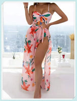 3-Piece Floral Print Knot Front Bikinis