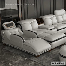 Load image into Gallery viewer, Luxury L-Shaped Genuine Leather Sectional Sofa with Bluetooth Speaker
