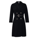 Notched Collar Full Sleeve Sashes Pleated Dress