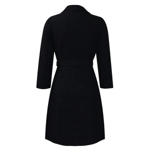 Notched Collar Full Sleeve Sashes Pleated Dress