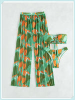 3-Piece Floral Print Knot Front Bikinis