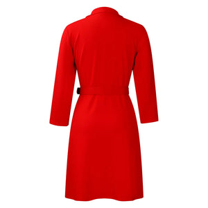 Notched Collar Full Sleeve Sashes Pleated Dress