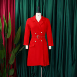 Notched Collar Full Sleeve Sashes Pleated Dress
