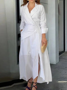 Spring Fashion Ruched Slit Asymmetrical Casual Dress