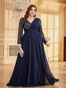 Luxury Chiffon Long Sleeve Evening Dress