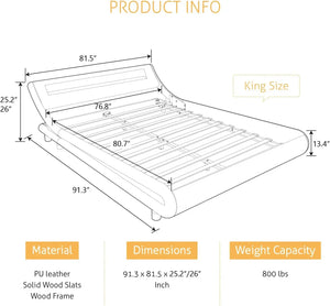 LED King Deluxe Upholstered Bed Frame with Adjustable Headboard