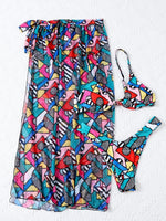 3-Piece Floral Print Knot Front Bikinis
