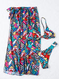 3-Piece Floral Print Knot Front Bikinis