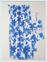 3-Piece Floral Print Knot Front Bikinis