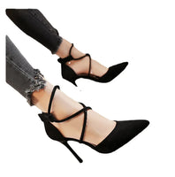 Suede Pointed Cross Toe Strap High Heel Shoes