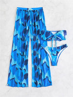 3-Piece Floral Print Knot Front Bikinis