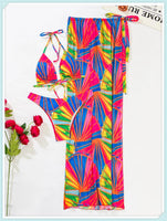3-Piece Floral Print Knot Front Bikinis