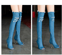 Knee Thigh High Tassel Demin Boots