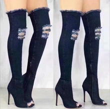 Load image into Gallery viewer, Knee Thigh High Tassel Demin Boots
