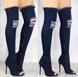 Knee Thigh High Tassel Demin Boots