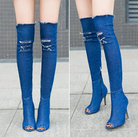 Knee Thigh High Tassel Demin Boots
