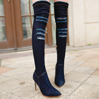 Knee Thigh High Tassel Demin Boots