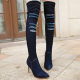 Knee Thigh High Tassel Demin Boots