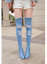 Load image into Gallery viewer, Knee Thigh High Tassel Demin Boots
