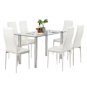 7 Piece Dining Table Set 6 Chairs Glass Metal