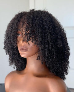 Kinky Afro Curly Wigs With Bangs