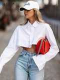 Flare Sleeve Asymmetry White Crop Top