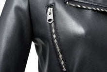 Load image into Gallery viewer, Black Animal Friendly Leather Jacket (Zippers &amp; Belt)
