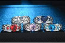 Load image into Gallery viewer, Multicolor Sterling Silver Princess Heart Zircon Engagement Rings
