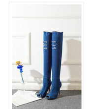 Load image into Gallery viewer, Thigh High Tassel Demin Boots
