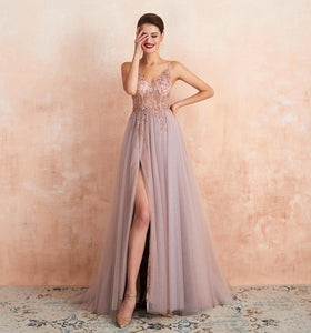 Pink Beaded Prom Dress