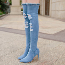 Load image into Gallery viewer, Thigh High Tassel Demin Boots
