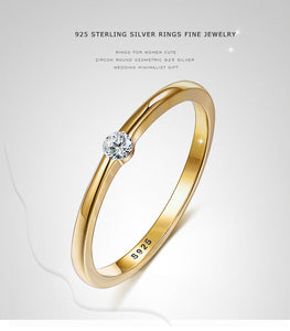 Sterling Silver Cute Zircon Round Geometric Ring